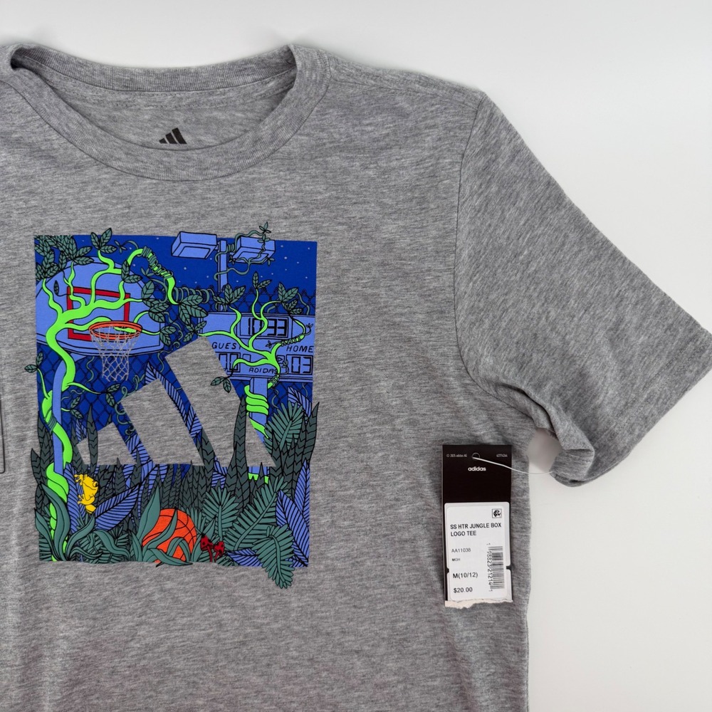 Adidas Boys Regular Fit Short Sleeve Graphic T Shirt Gray M 10 12 Basketball NWT